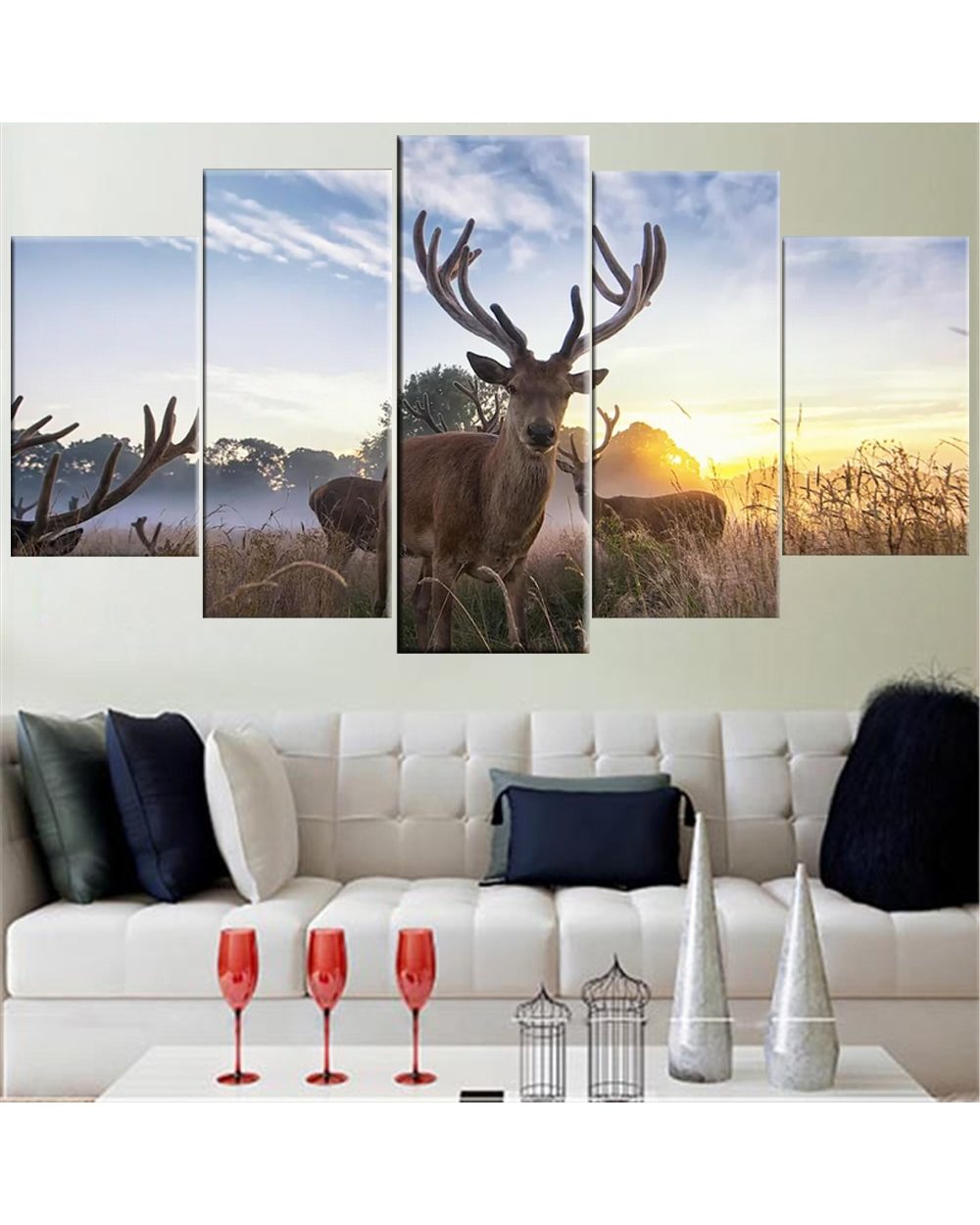 Animal Deer Poster Modern Picture Print Animal 5 Panel Canvas Art Wall Decor front-0