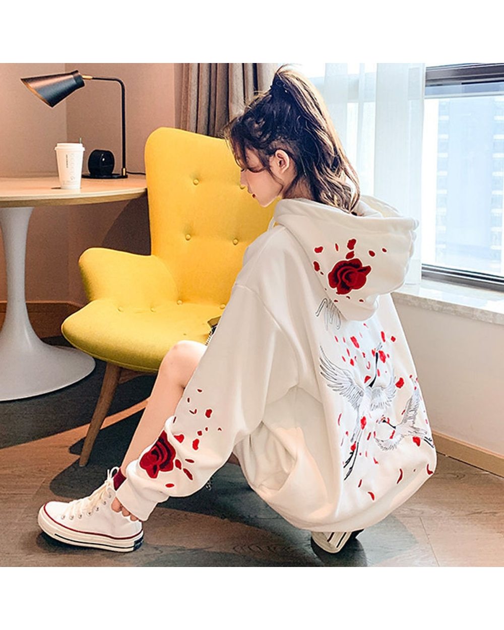 White Women Sweatshirts Cute Print Harajuku Hoodie Streetwear Winter Oversized Tops Hoody Womens front-2