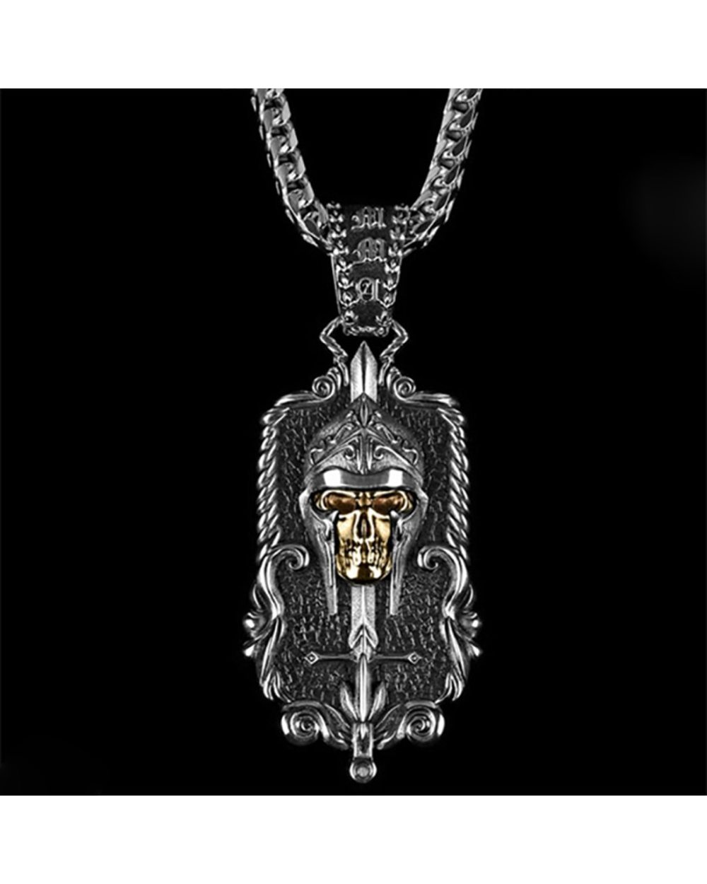 Vintage Silver Color Lion Dragon Axe Pendant Necklace for Women Men front-2