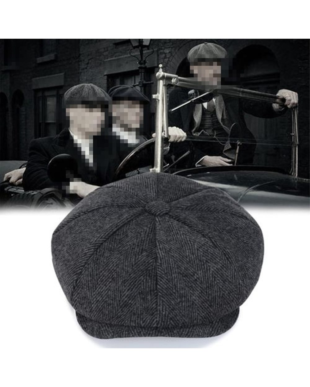 Men Newsboy Hat Beret Herringbone Gatsby Hats Movie Cosplay Wool Blend Vintage British Painters Hats Caps Winter Hip Ho front-0