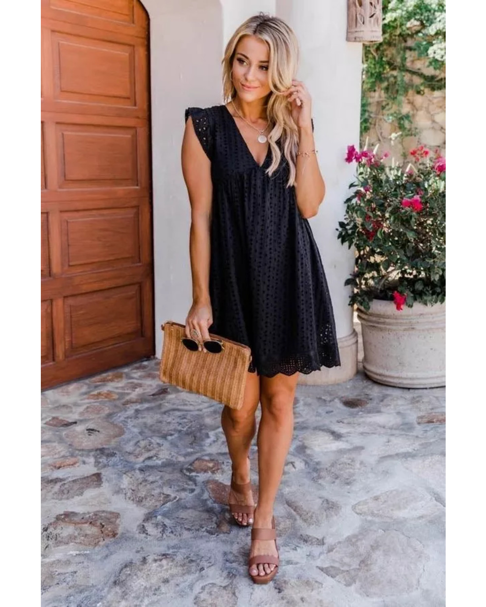 SUMMER V-NECK COTTON SHORT SKIRT SOLID COLOR DRESS CALIFORNIA ROMPER front-4