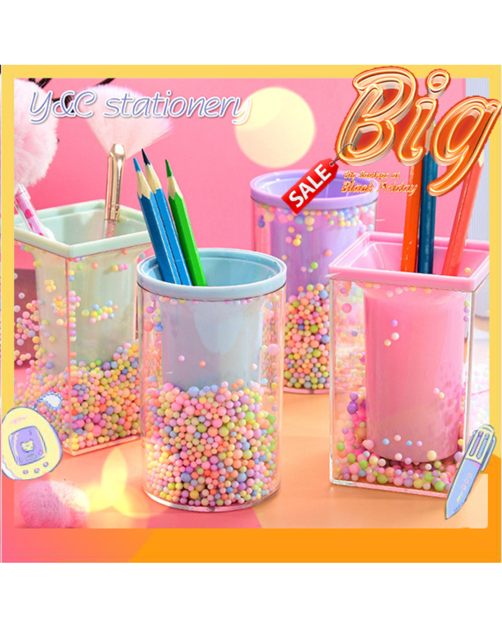 Dreamy And Lovely Foam Ball Pen Holder Cute Desk Organizer Sweet Girl Style Kawaii Stationery Student Gift front-0