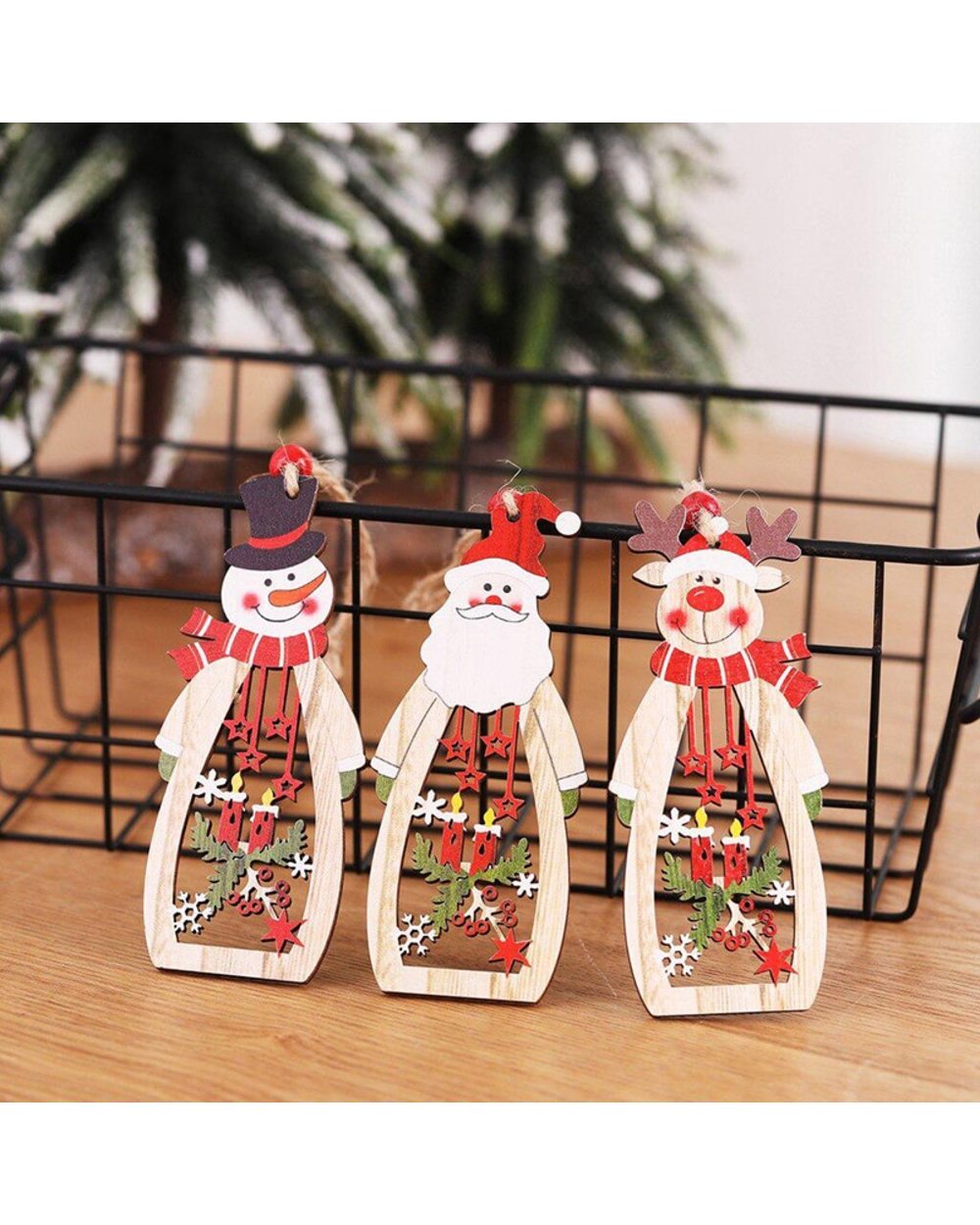 2022 Christmas Wooden Hanging Ornaments Santa Claus/Snowman/Elk Pattern Christmas Tree Pendant For Home Party Kids Gift front-0