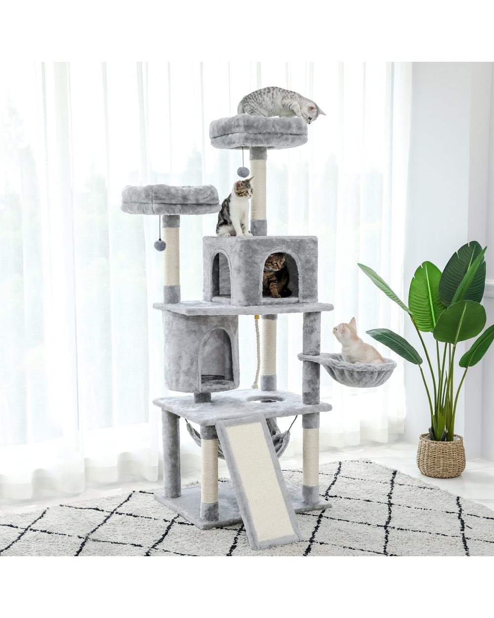 Cat Scratching Board Post Tree Climbing Frame with Cradle Cats Tower Pet Toy front-4