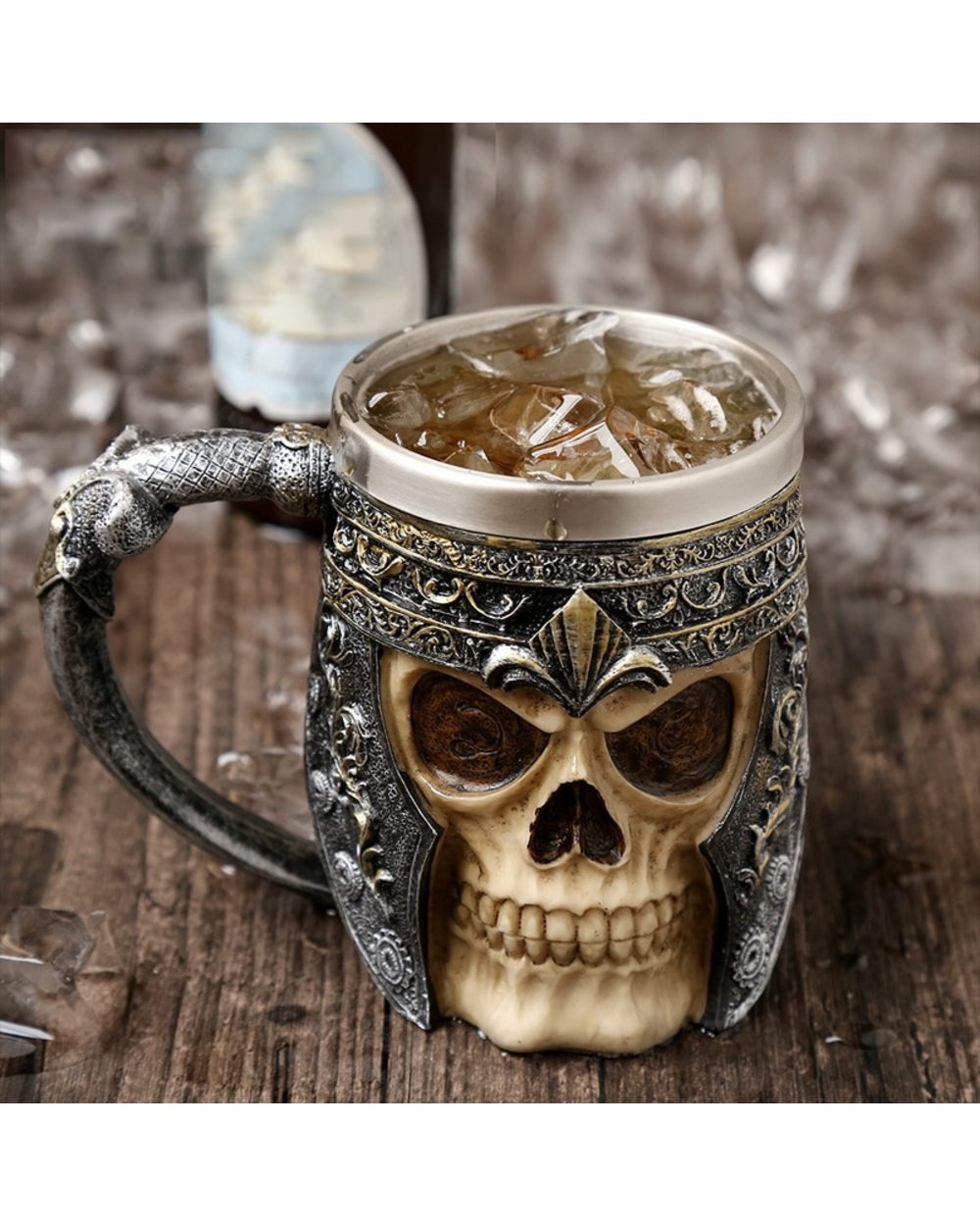 Retro Horn Skull Resin Beer Mug Stainless Steel Skull Knight Tankard Halloween Coffee Cup Viking Tea Mug front-1