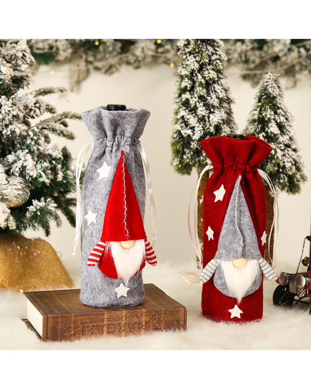 New Year 2022 Christmas Gift Bags Holder Wine Bottle Dust Cover Xmas Dinner Table Decor Christmas Decorations for Home front-0
