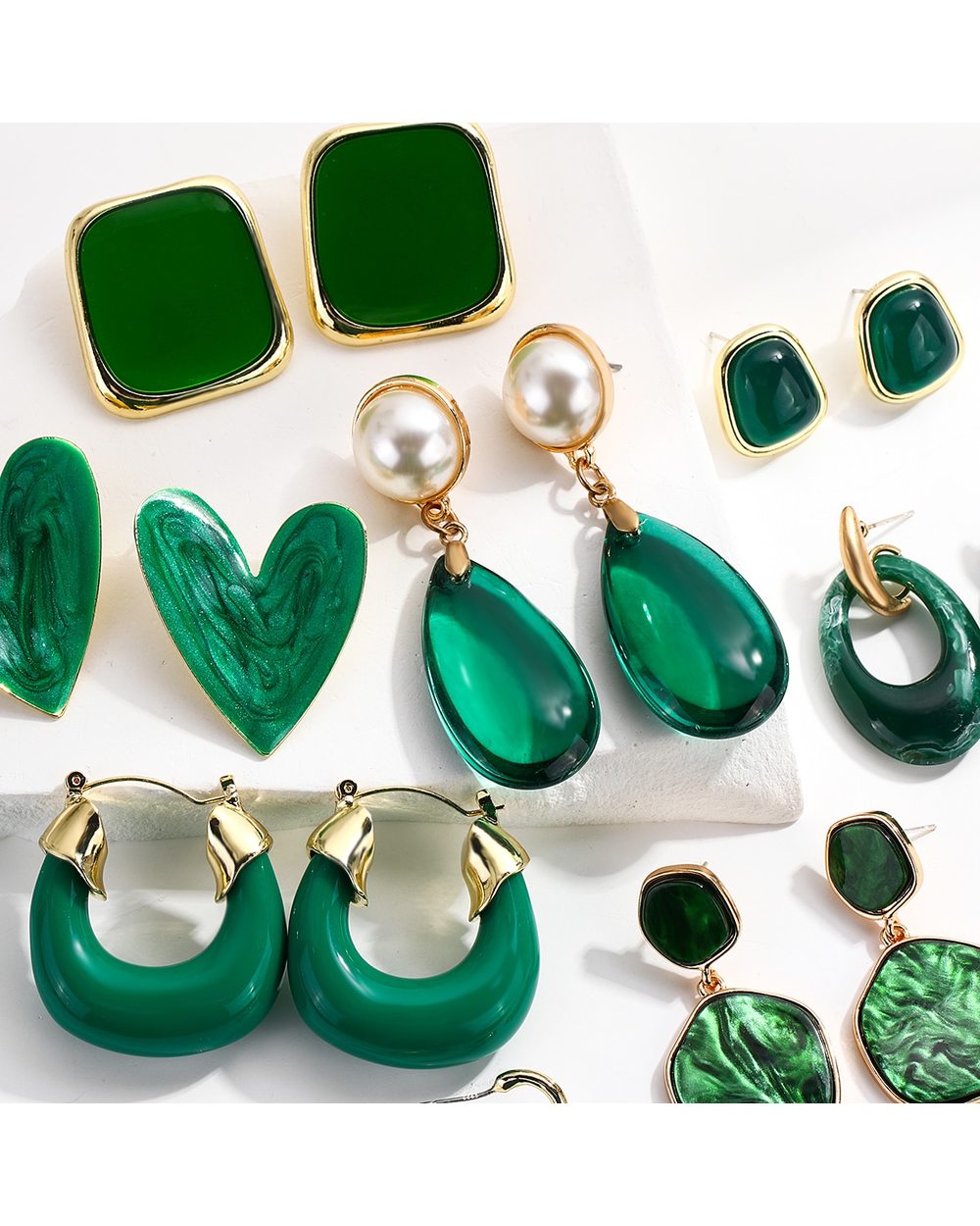 Statement Earrings for Women Green Acrylic Round Square Geometric Dangle Drop Earring front-0