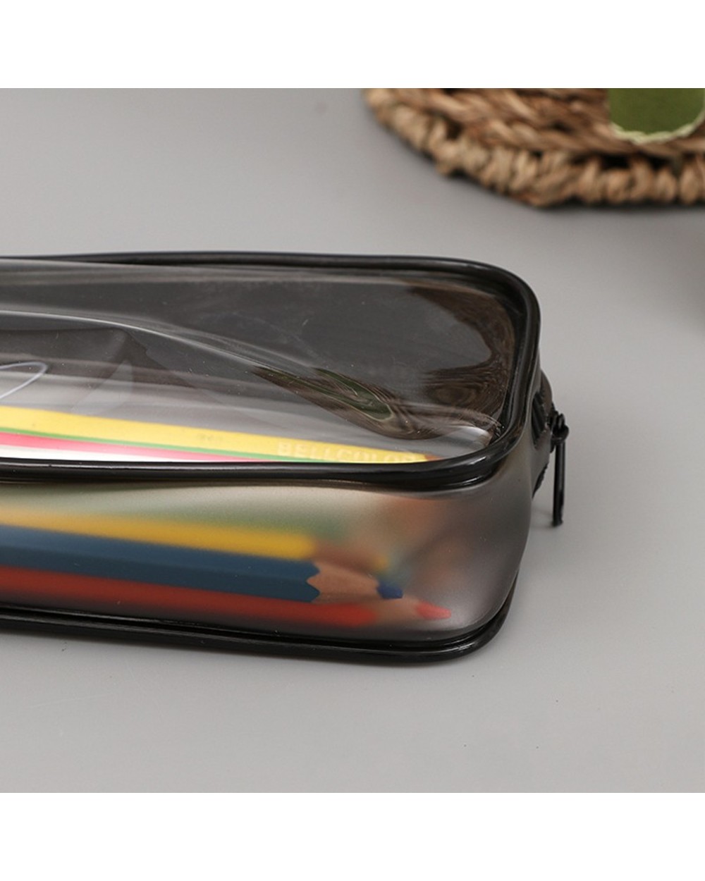 New Transparent Pvc Pencil Bag Canvas Flower 20Cm Stationery Storage Pencil Case Waterproof Pencil Pouch School Student front-2