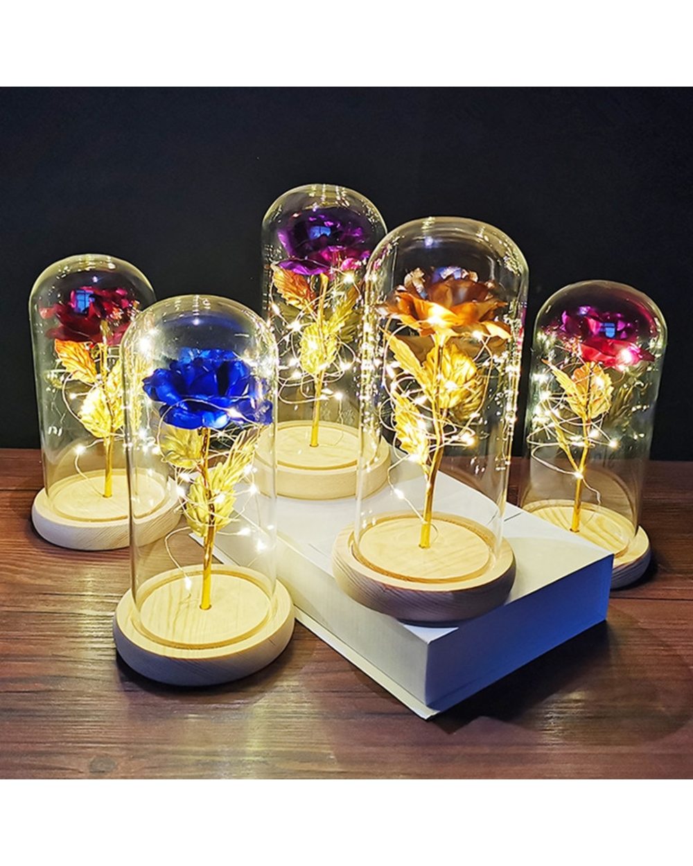 Valentines Day Gift for Girlfriend Eternal Rose LED Light Foil Flower In Glass Cover Mothers Day Gift front-4
