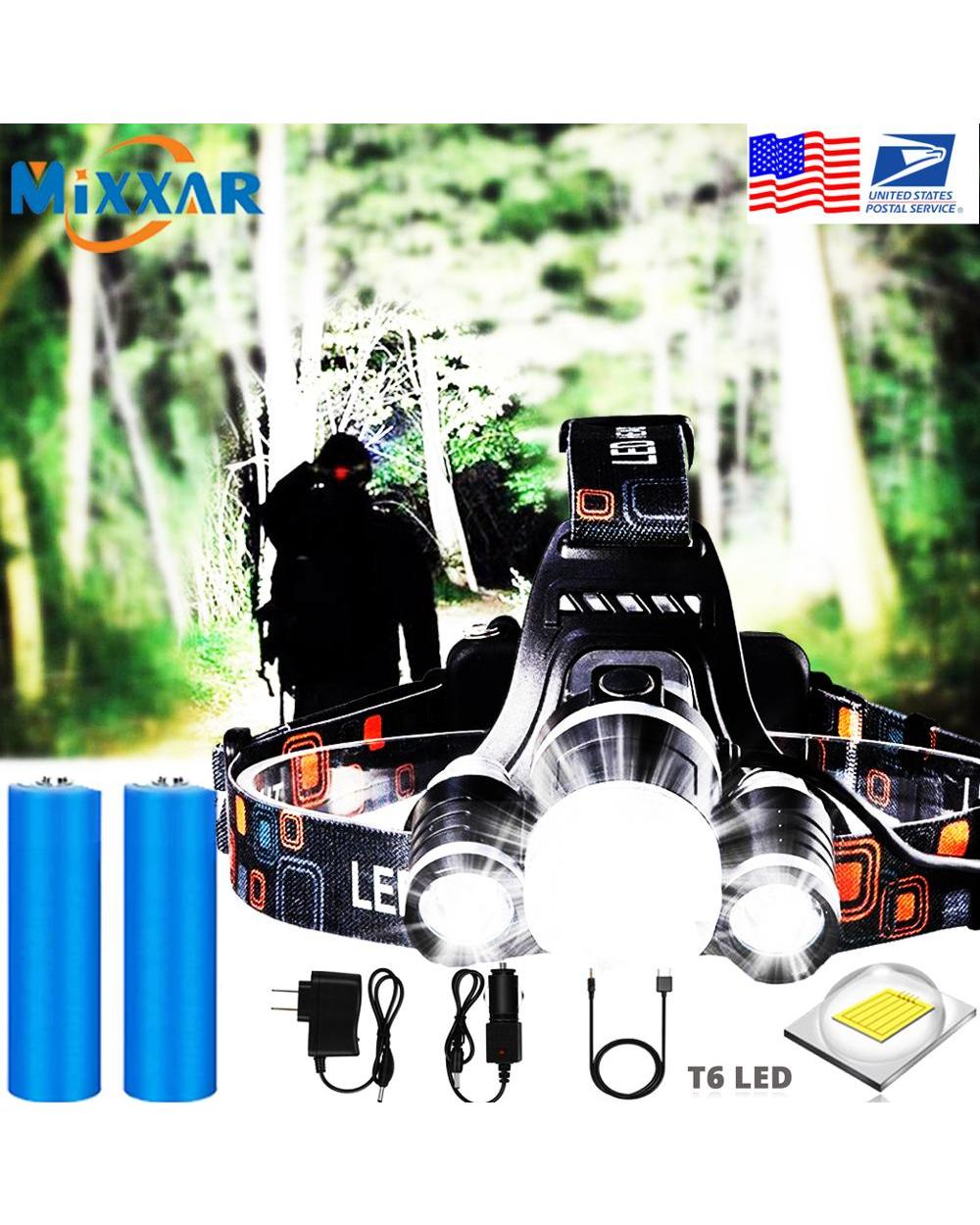 Headlamp Flashlight Rechargeable 3 T6 R5 LED Hard Hat Headlight Battery Car Wall Charger for Camping front-0