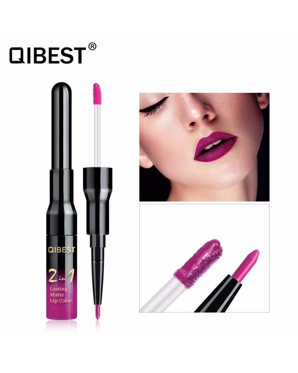 2 in 1 Double Head Liquid Matte Lipstick Lip Gloss & Lip Liner Waterproof Nude Lipstick Set Lipgloss Mate Lip stick Pen front-2