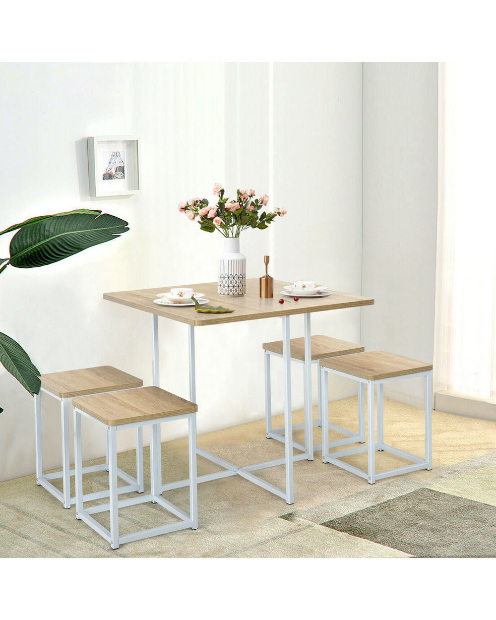 5pcs Dining Set Compact Dining Table and 4 Stools front-1