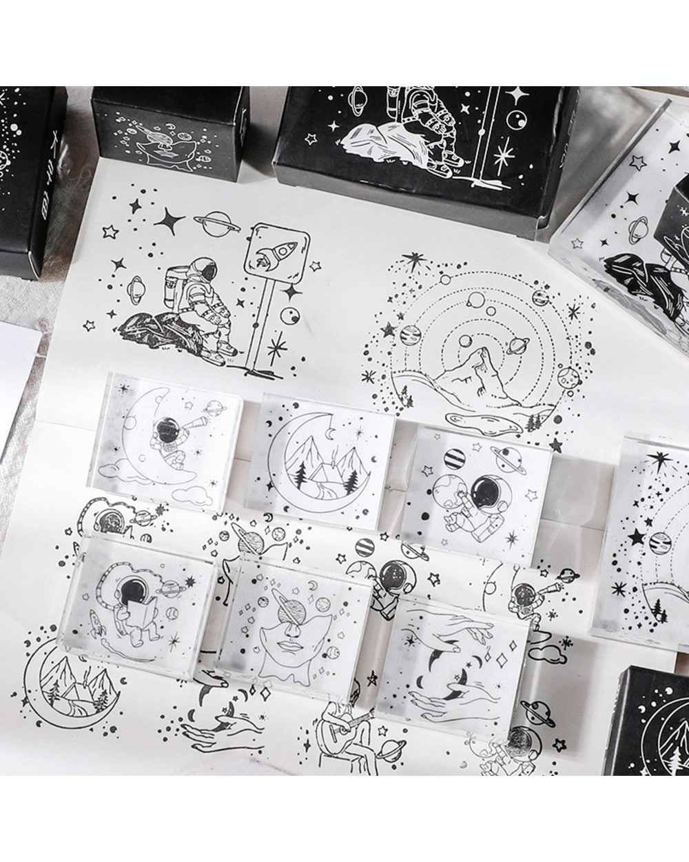 Vintage Universe Mountain Spaceman Moon Stamp Diy Acrylic Rubber Stamps For Stationery Scrapbooking Transparent Stamps front-1