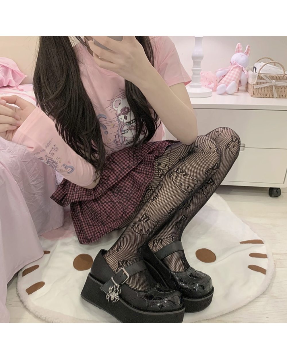Women's Kawaii Anime Cat Socks Japanese Fishnet Transparent Silk Lolita Pantyhose Thigh High Socking Sexy front-3