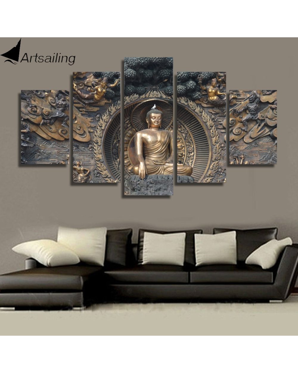 Buddha Statue Wall Pictures Buddha 5 Panel Canvas Art Wall Decor front-4