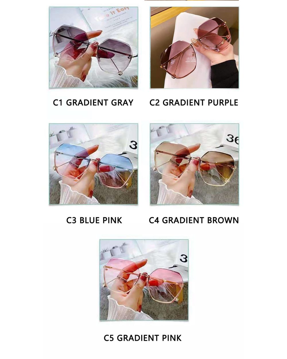 Fashion Hexagon Sunglasses Women Brand Designer Luxury Gradient Lens Sun Glasses Lady Square Oversized Shades Female Ey front-5