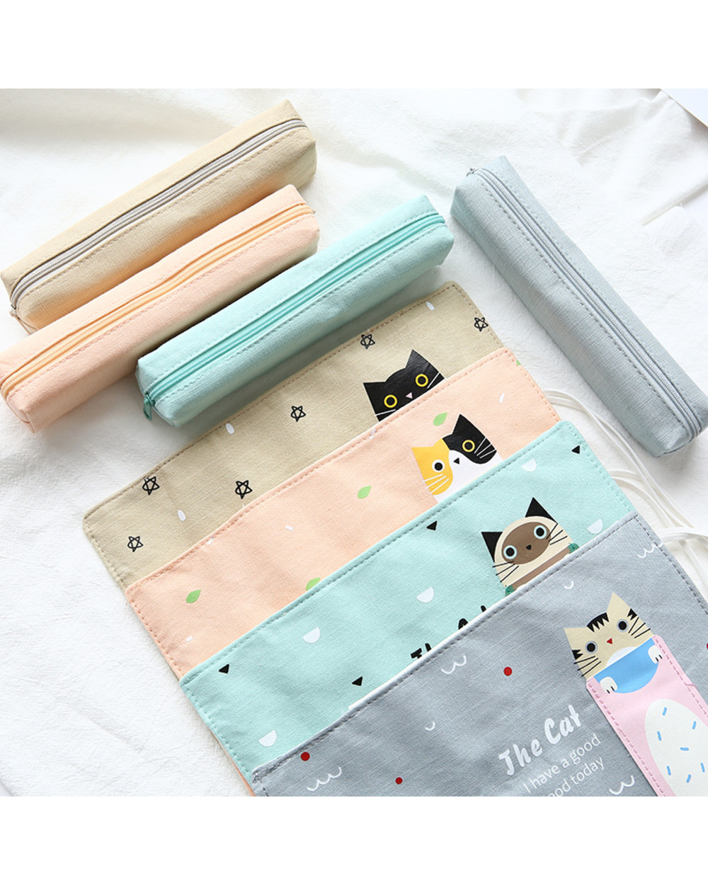 Cute Cat Roll Pencil Case Kawaii Canvas Pencilcase For Girls Boys Mini Pen Case Creative Pencil Pouch School Stationery front-1