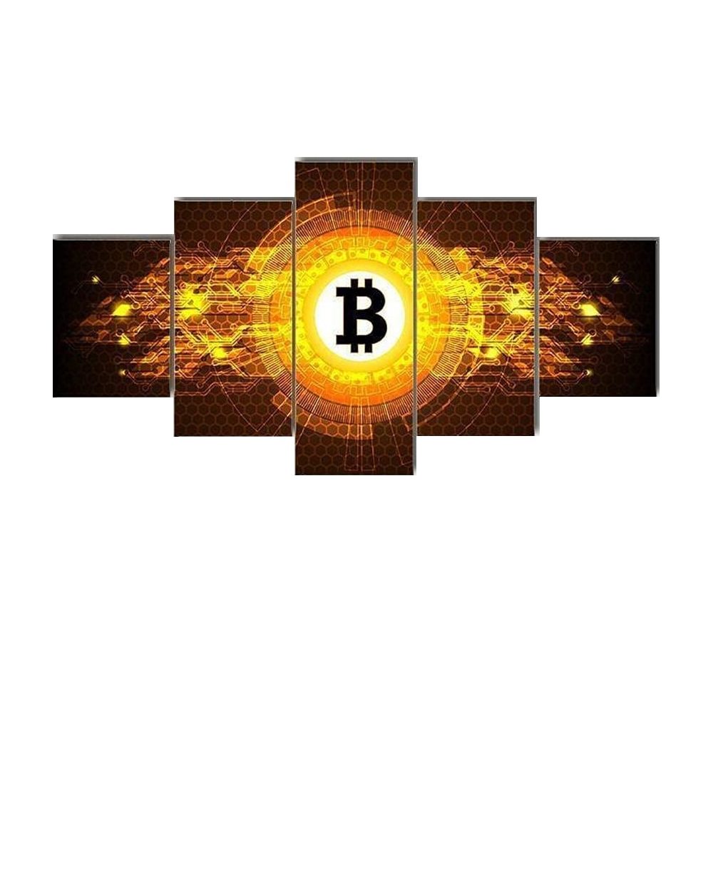 Crypto Bitcoin Digital Currency Painting Effect Picture Print Abstract 5 Panel Canvas Art Wall Decor front-2