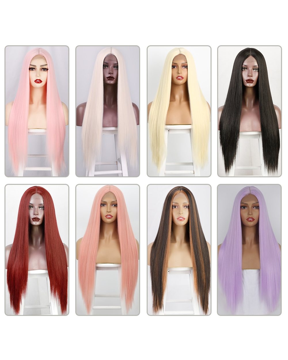 Long Straight Synthetic Wigs Pink Cosplay Wig for Women Blonde Black Red Orange Middle Part Hairs front-3