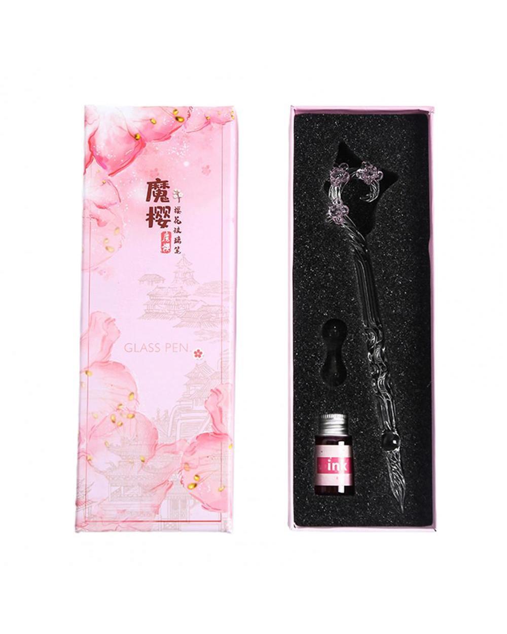 1 Set Colorful Writing Pen Flower Design Portable Glass Crystal Writing Dip Pen Writing Supplies For Student Gift front-0