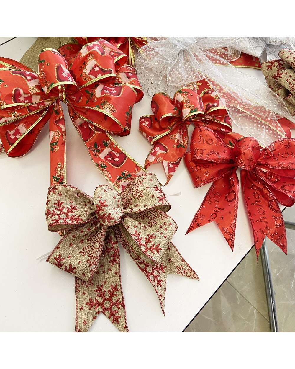 5M/Roll Christmas DIY Linen Ribbon Gold edge Ribbon With Wired Gift Classic Wrapping Christmas Tree Wreath Bows Navidad front-2