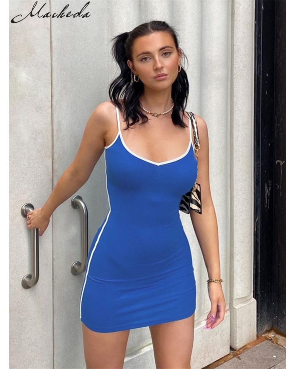 Summer Sexy Slim Sling Dress Women Knitting Clothing Lady Bodycon Fashion Stripe Mini Dresses front-0