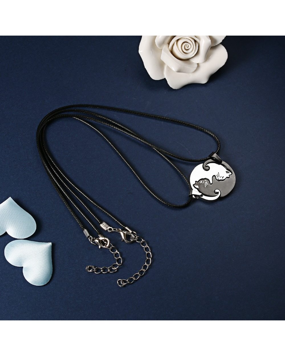 Cat Couple Jewelry Necklace Black White Kitten Animal Pendant Necklace Women Valentine's Day Gift front-5