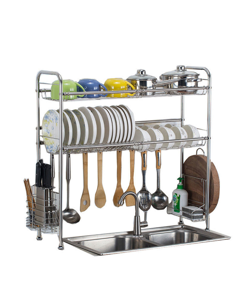 Double Slots Stainless Steel Dish Rack Over Sink front-0