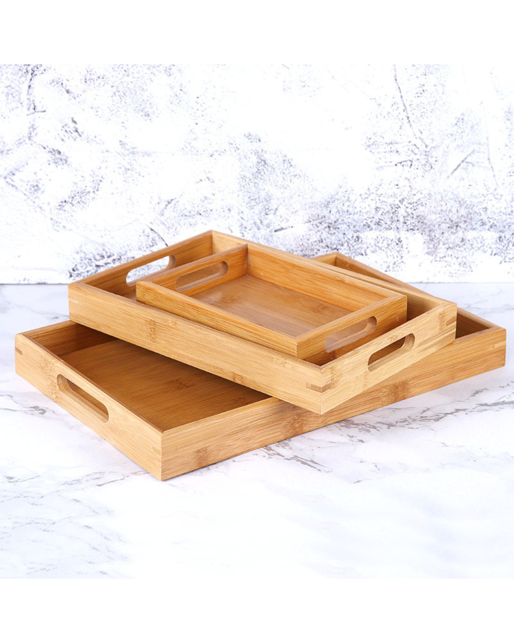 Bamboo Tray Rectangular Tea Plate Solid Wood Household Kung Fu Tea Set Water Cup Tray Bread Wooden Plate Serving Tray D front-3