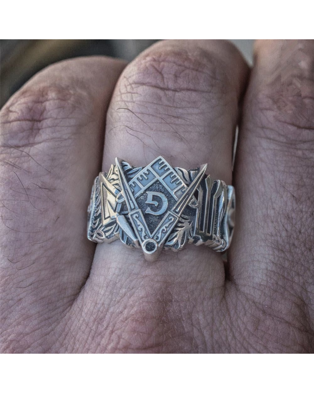 Masonic Ring in Sterling Steel front-3