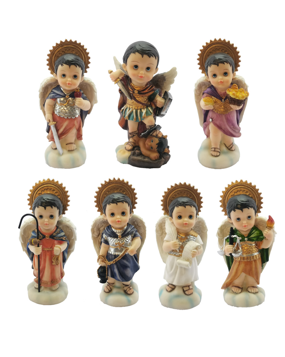 Catholic Statue Seven Archangels Michael Raphael Zadquiel Barachiel Uriel Gabriel Jofiel Cartoon Collection Figurine Set front-0