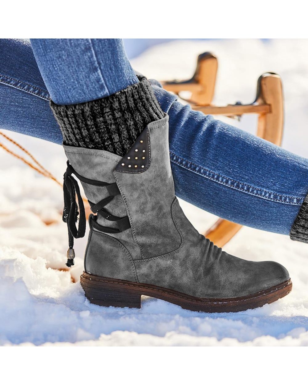 Women's Winter Warm Back Lace Up Snow Boots front-0