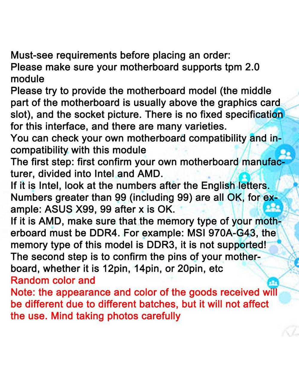 Tpm 2.0 Module Encryption Security Module Board Remote Card Supports Multi-Brand Motherboard 12 14 18 20-1Pin Pin Color front-5