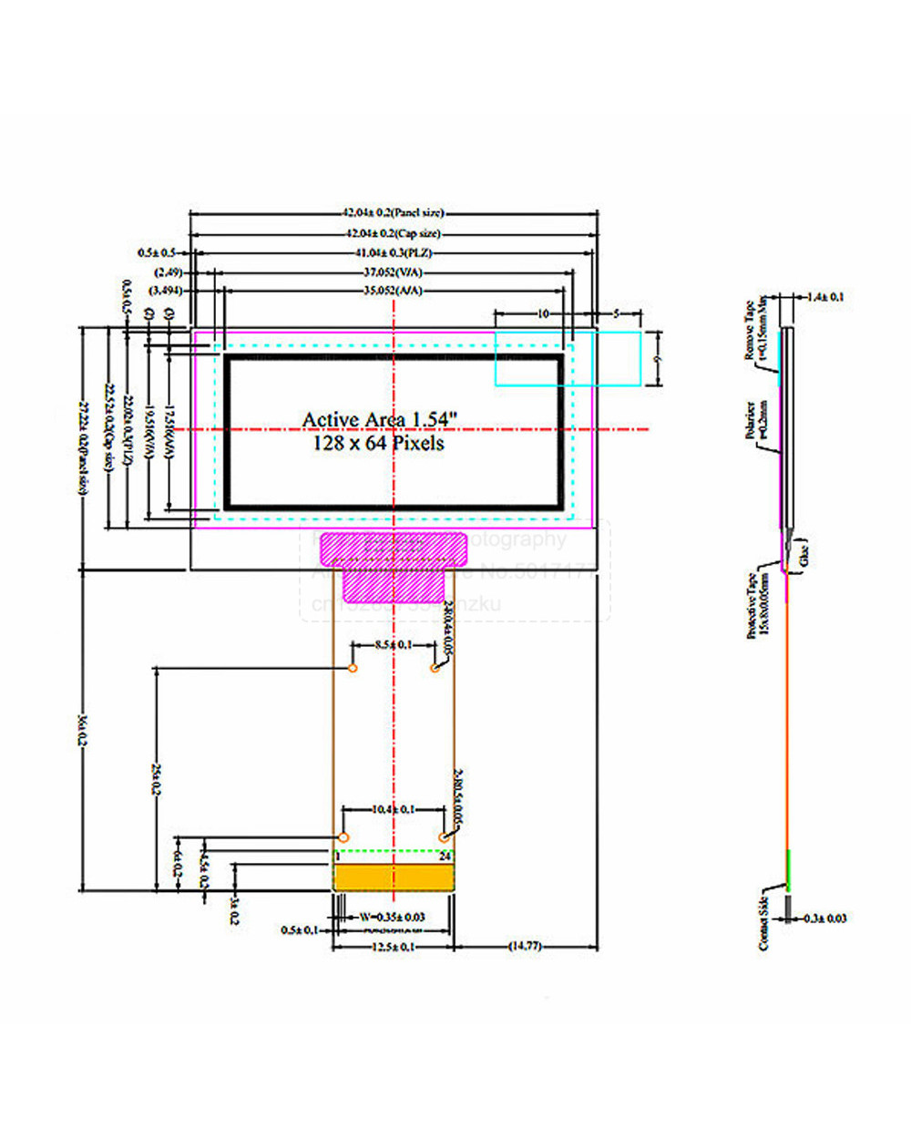 1.54 Inch Oled Display Module 12864 Ssd1309 Driver Ic Plug-In Fpc 0.5Mm Pitch 24Pin Lcd Screen Module front-1