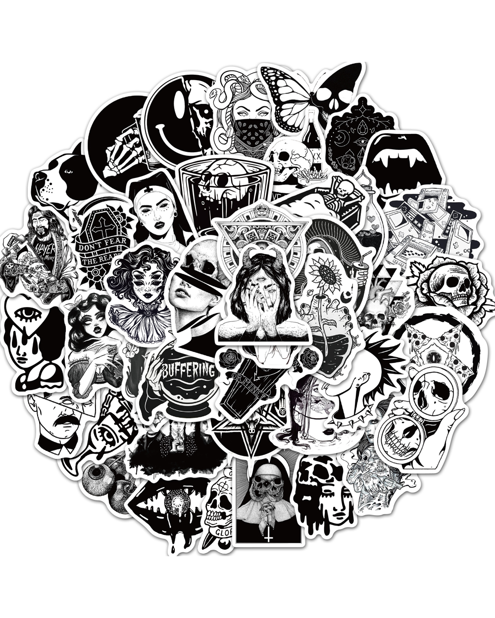 10/30/50PCS Gothic Black and White Graffiti Stickers Luggage Fridge Laptop Waterproof Classic Toy Joke Fun Sticker Gift front-0