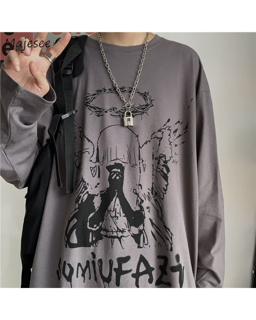 Men Long Sleeve T-shirts Autumn Print Gothic Vintage Ulzzang Cozy High Street Streetwear 5XL Baggy Korean Trendy Harajuk front-0