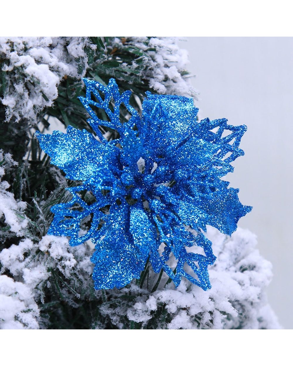 5pcs 15cm Hollow Out Glitter Artifical Christmas Flowers Navidad Xmas Tree Ornaments For Home Party Fake Flower Decor front-5