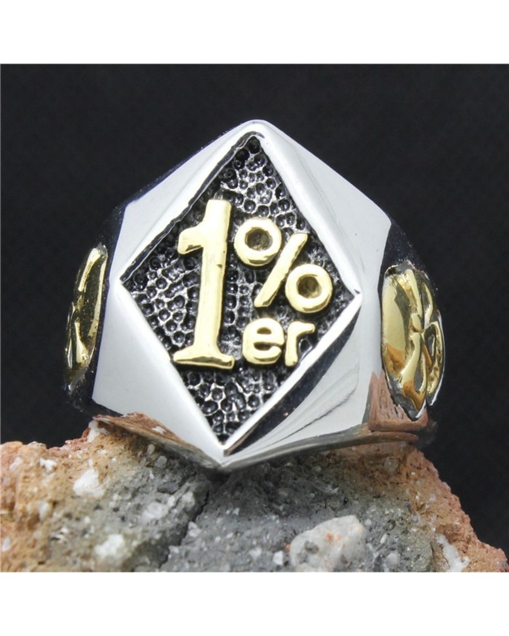 Cool 316L Stainless Steel Biker 1% er Skull Ring Biker front-2