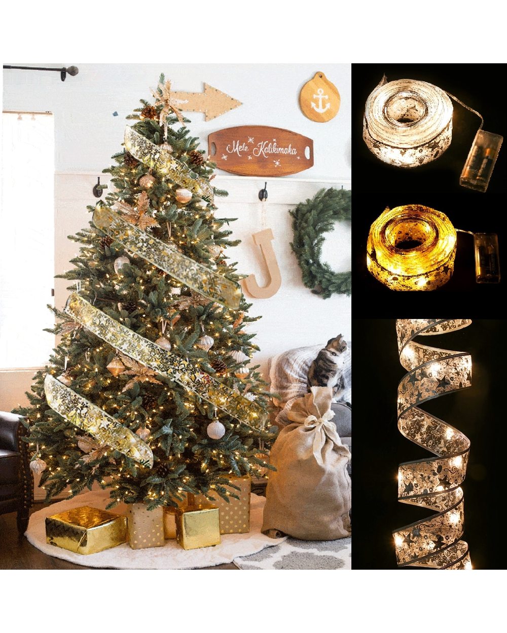 Christmas Lights Ribbon Merry christmas Decorations For Home 2021 Christmas Ornaments Xmas Tree Decor front-0
