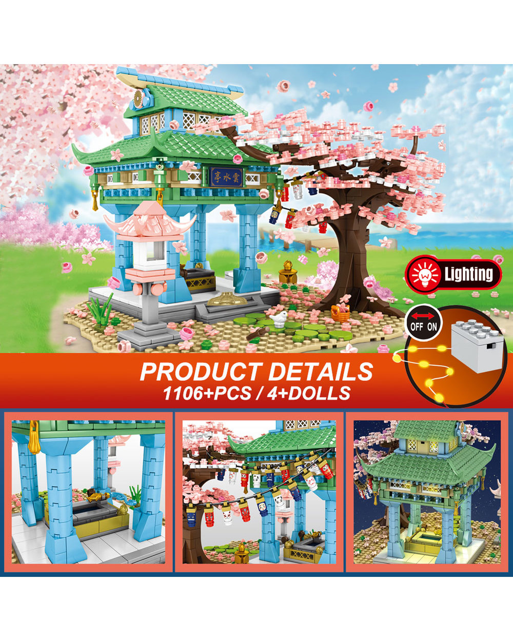 Sakura Blocks ideas City Cherry Blossom Japanese Sakura Tree House Mini Street View Model Building Blocks Children Toys front-2