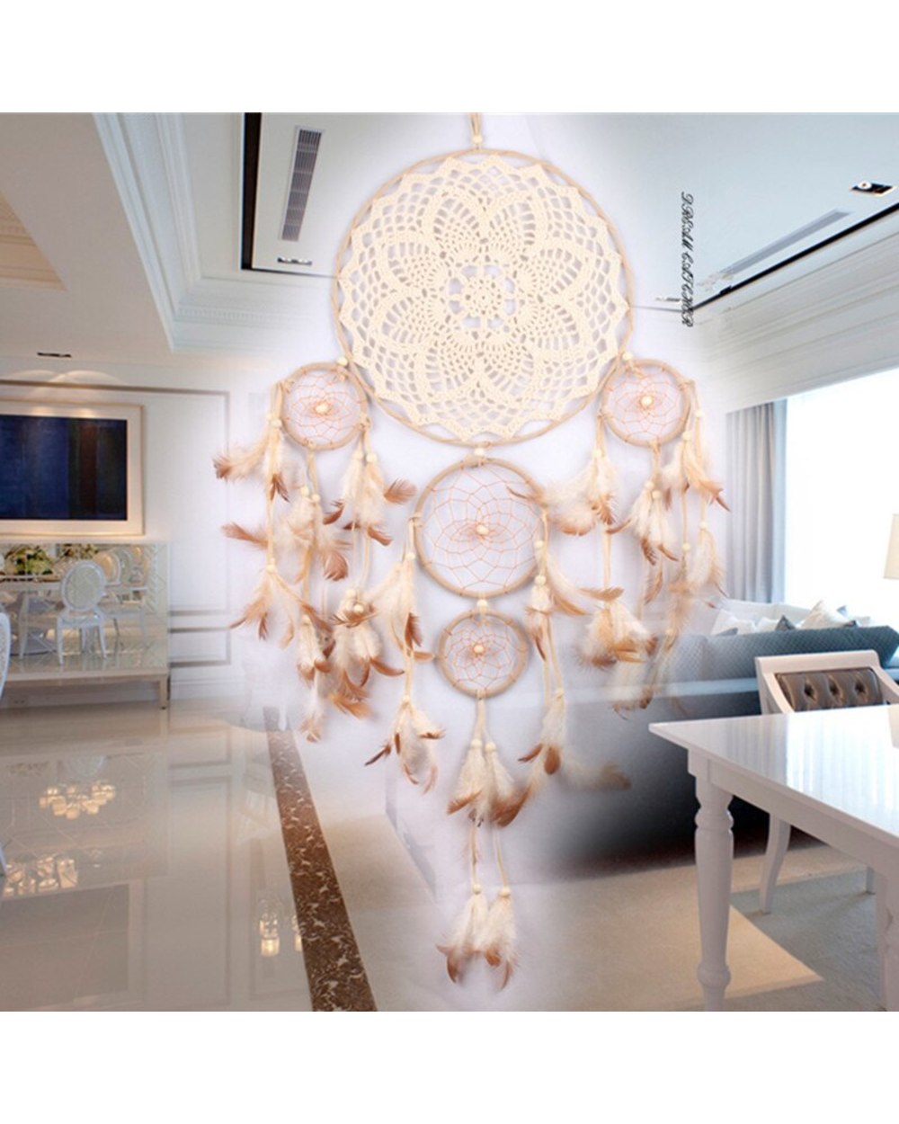 Asibikaashi Shabby Round Big Dream Catchers DIY Wedding Christmas Home Decors Handmade Feather Hanging Dreamcatcher front-1