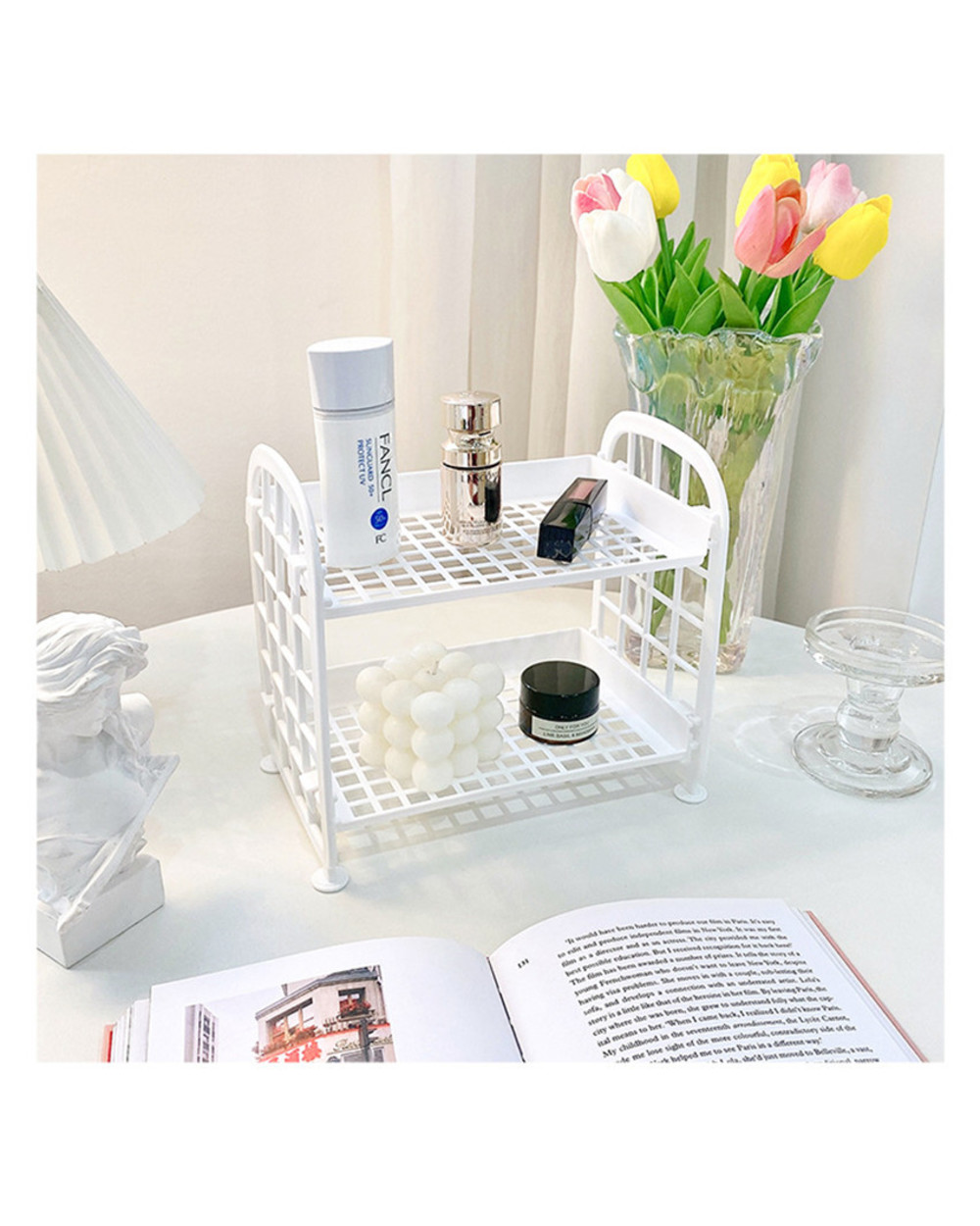 Macron Double Layer Shelf Desktop Organizer Stationary Storage Rack 2 Tier Shelf Holder Finishing Room Rack front-5