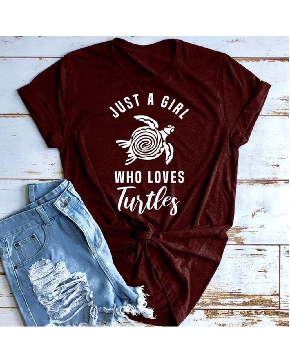 Just A Girl Love Turtle Print T Shirt Women Short Sleeve O Neck Loose Tshirt Summer Women Tee Shirt Tops Camisetas Mujer front-2