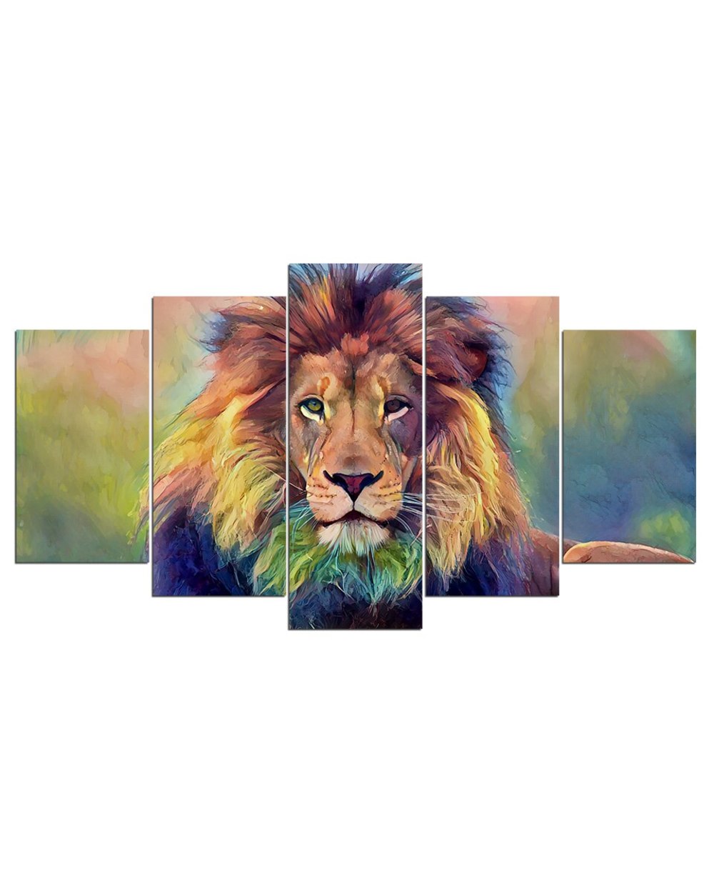 Watercolor Beautiful Lion Home Decoration Picture Print Animal 5 Panel Canvas Art Wall Decor front-1