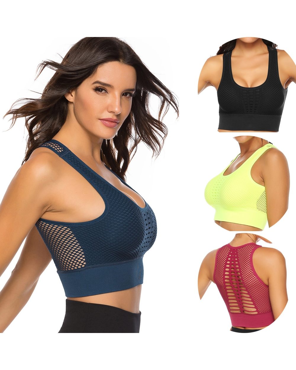 Hot Fitness Sexy Mesh Sports Bra Tank Top front-0