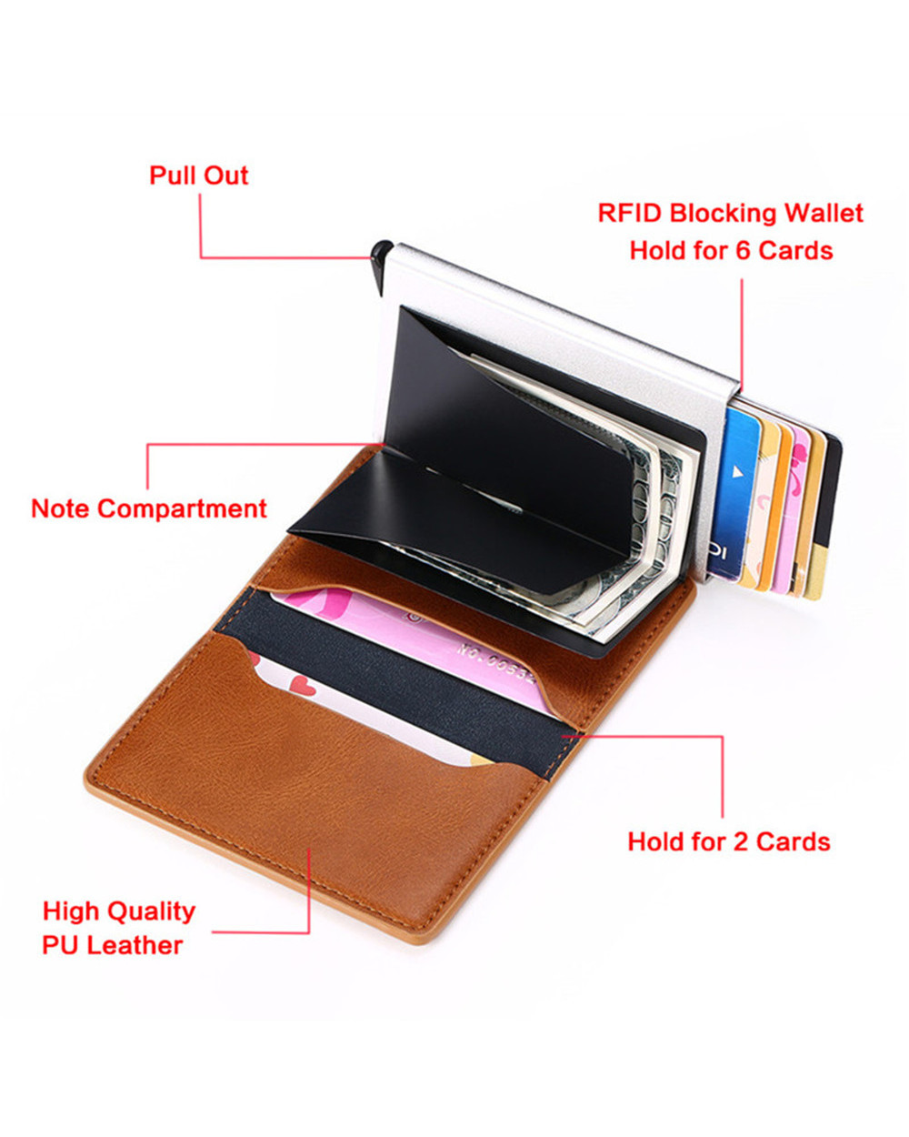 2021 Credit Card Holder Wallet Men Women RFID Aluminium Bank Cardholder Case Vintage Leather Wallet front-3