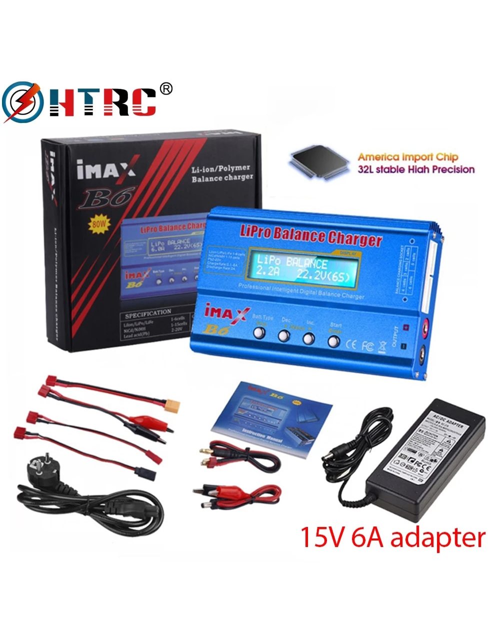 Imax b6 80W Lipo Charger For NiMh Li ion Ni Cd Lipo Battery Balance Charger Discharger 15V 6A Power Supply Adapter front-0