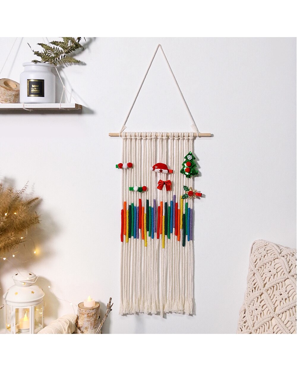 Rainbow Macrame Wall Hanging Tassel Christma Room Decor Kawaii Baby Kids Nursery Bedroom Home Decoration Gift VG06 front-3