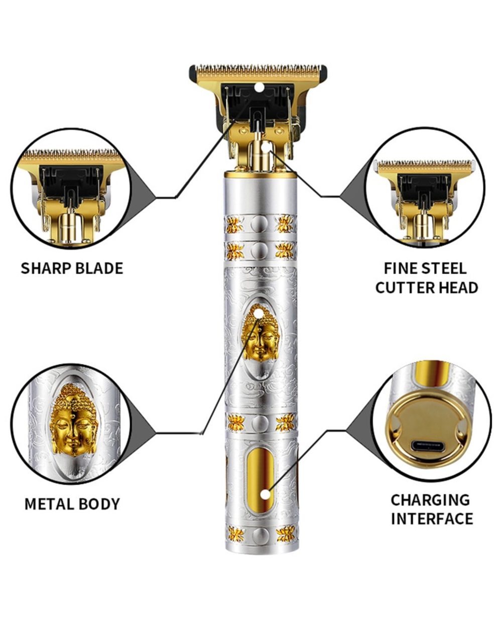 New! Vintage T9 0Mm Cordless Beard Hair Trimmer Professional Razors Electric Shaver Clipper For Men Hair Cutting Machin front-4