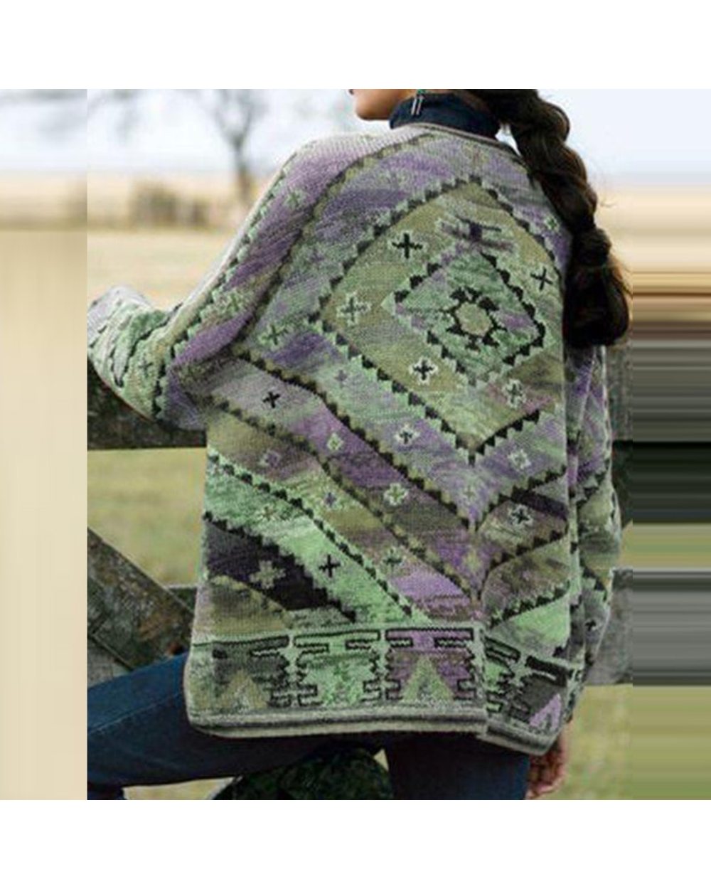 Autumn Winter Handmade Wool Jacket Coat For Women Printed Long Sleeve O Neck Loose Lady VG06 front-3